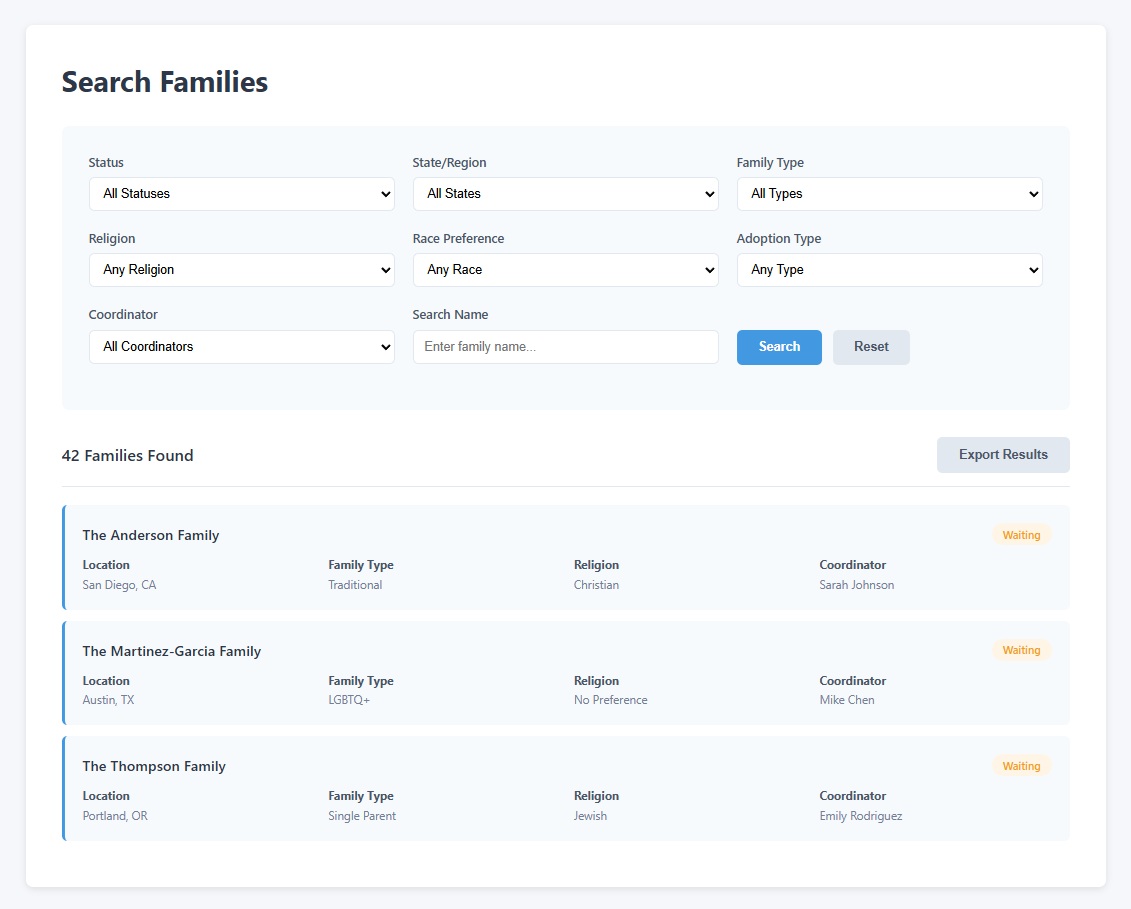 Advanced search interface with multiple filter options